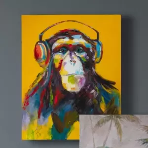 Image of Whimsical Monkey Art Canvas Yellow/Red/Blue