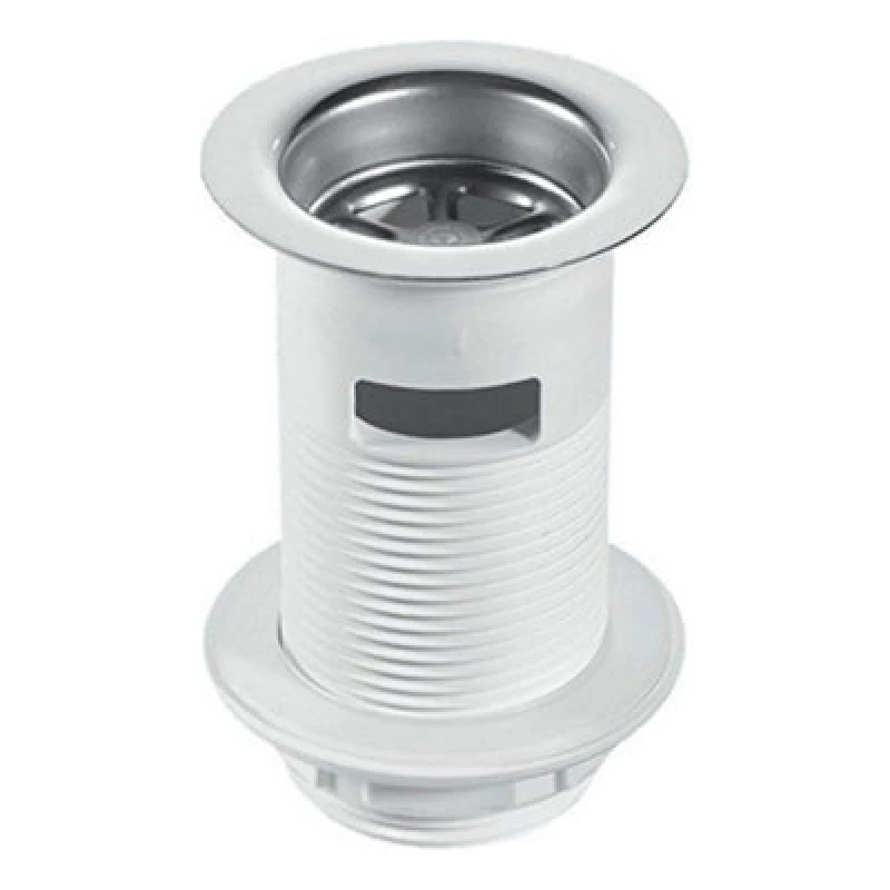 Image of McAlpine BSW2 1.25" White Plastic Basin Waste - Backnut Model: 60mm Stainless Steel Flange x 3.5" Tail with Black PVC Plug White
