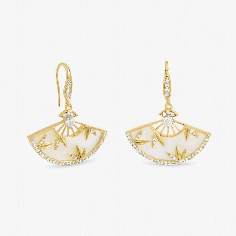 Image of Jon Richard Womens Gold Plated Mother of Pearl Fan Earrings Gold Female One Size