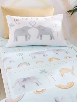 Image of Catherine Lansfield Pineapple Elephant Paradise Desert Animals Fitted Sheet - Sb
