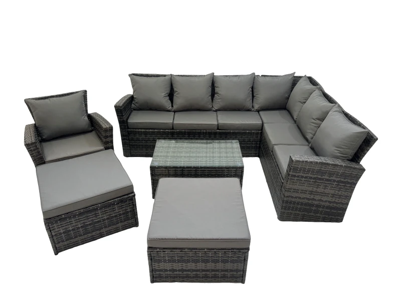 Image of Fimous 9 Seater Garden Sofa Coffee Table Set with Chair 2 Big Footstools in Dark Grey Dark Grey Unisex