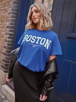 Image of Yours Ss Placement Tee Boston Air, Blue, Size 30-32, Women