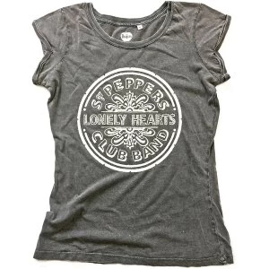 Image of The Beatles - Sgt Pepper Drum Womens Medium T-Shirt - Black,Grey