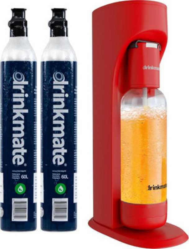 Image of Drinkmate Omnifizz Sparkling Water Soda Maker With 2X 60L Co2 Cylinders, Royal Red