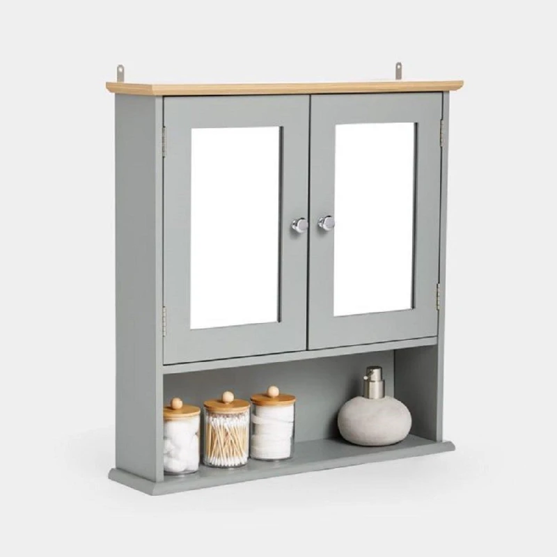 Image of VonHaus 2 Door Bathroom Wall Mirror Cabinet Grey unisex
