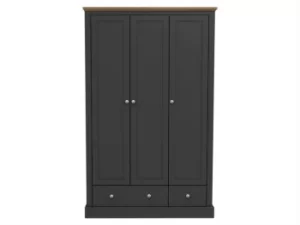 Image of LPD Devon 3 Door 2 Drawer Charcoal and Oak Triple Wardrobe Flat Packed