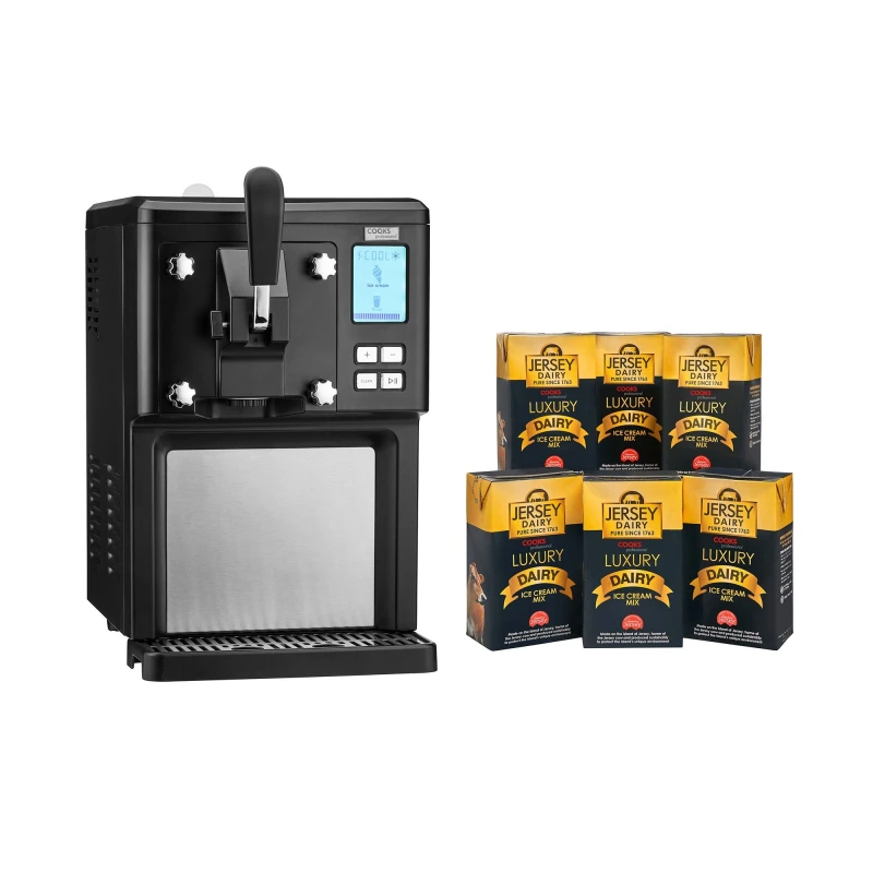Image of Cooks Professional Digital Luxury Soft Serve Ice Cream Maker 1.5L with Self-Cooling Compressor & 6 X 1L Luxury Jersey Mix in Black Size: 6 Pack Blac