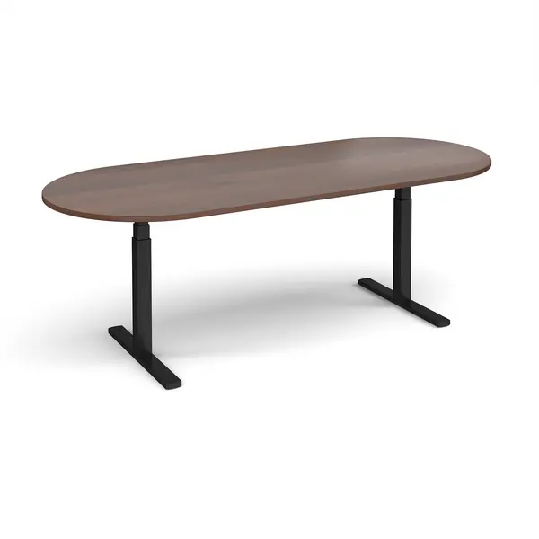 Image of Elev8 Touch D - End Sit Stand Office Boardroom Table - Walnut - Black Frame
