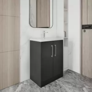 Image of Juno Floor Standing 2-Door Vanity Unit with Basin 2 600mm Wide - Graphite Grey - Hudson Reed