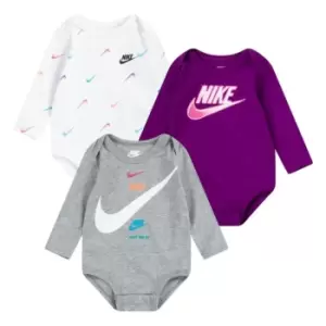 Image of Nike 3 Pack Long Sleeve Romper Baby Girls - White