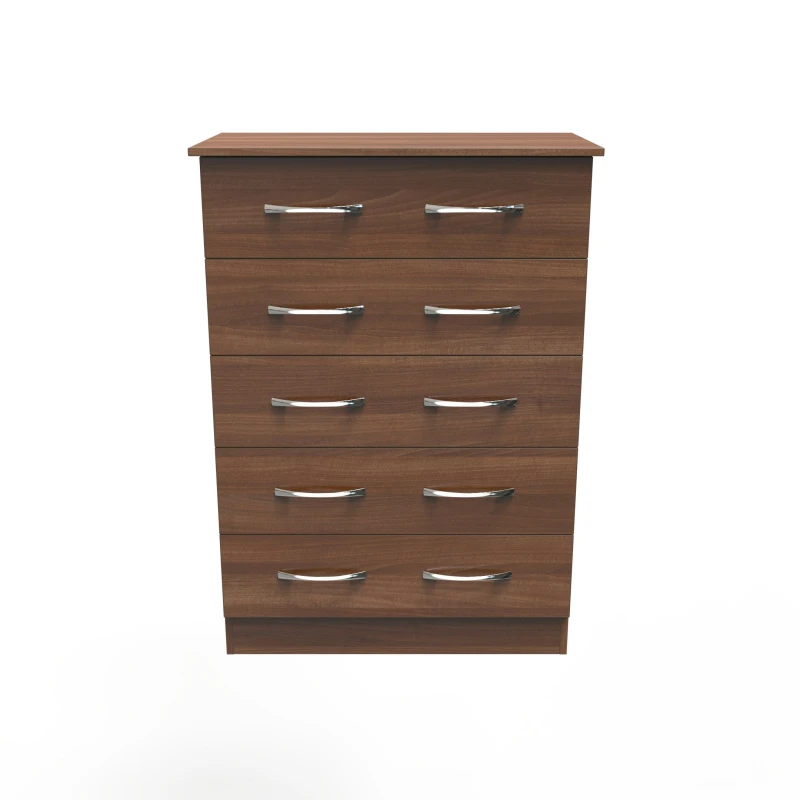 Image of Ready Assembled 2 U Hampshire 5 Drawer Chest (Ready Assembled) in Walnut Walnut Unisex