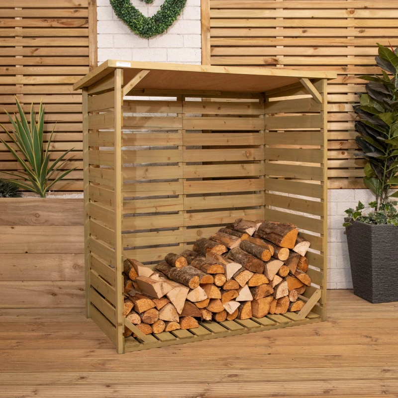 Image of 123cm x 115cm Large Wooden Outdoor Garden Patio Log Store Shed