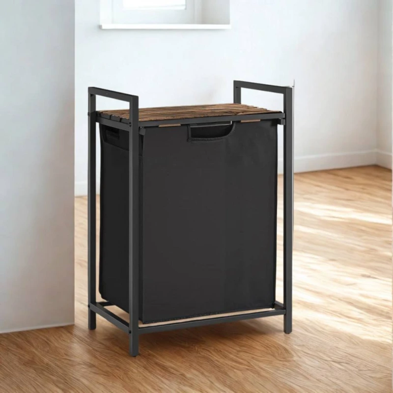 Image of Pirlo Plush Industrial 65L Laundry Basket With Shelf in Black Unisex