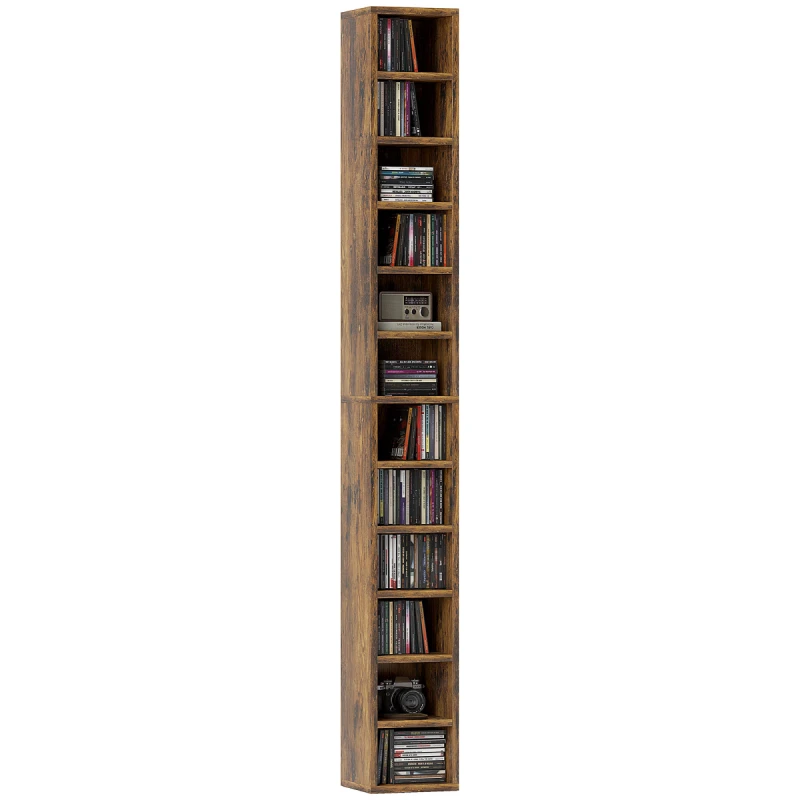 Image of HOMCOM 204 CD Storage Tower Tall Bookcase Bookshelf with Cubes Rustic Brown, Brown 833-135V80RB