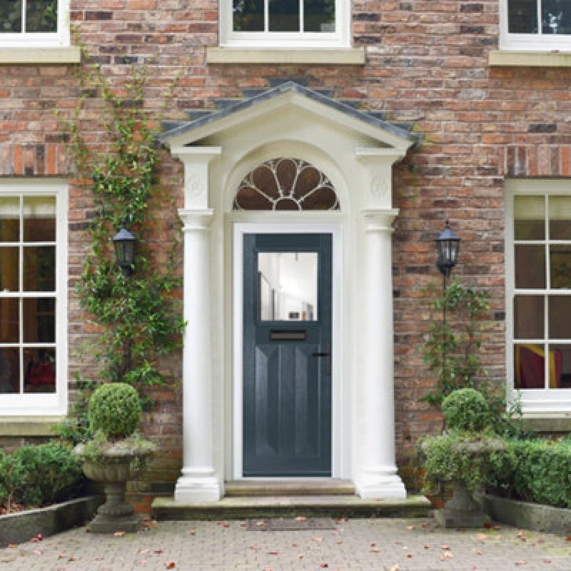 Image of Lacerta Composite Door Eaton 7016 Grey 920mm X 2090mm Open In Left Hand Clear Glass 10 Year Guarantee - Free Delivery & Smart Lock