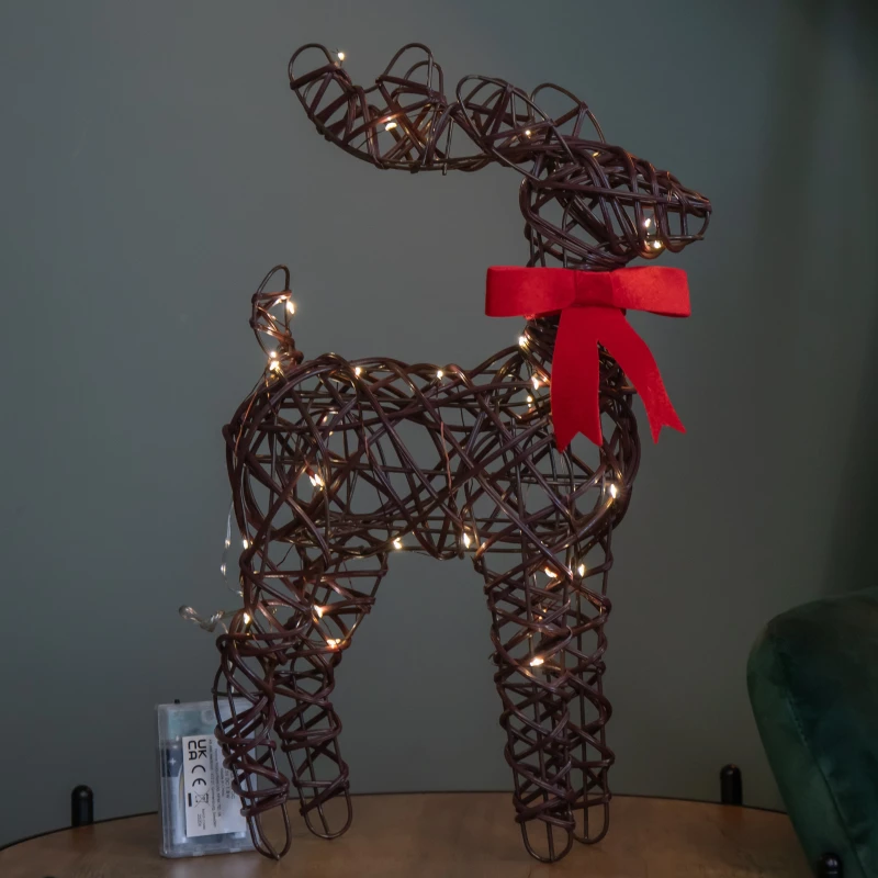 Image of 40cm Battery Operated Light up Christmas Reindeer with Red Bow & 30 Warm White LEDs