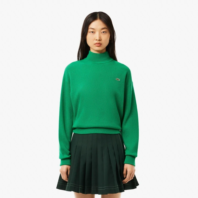Image of Lacoste Relaxed Fit Carded Wool High Neck Sweater Green female 8