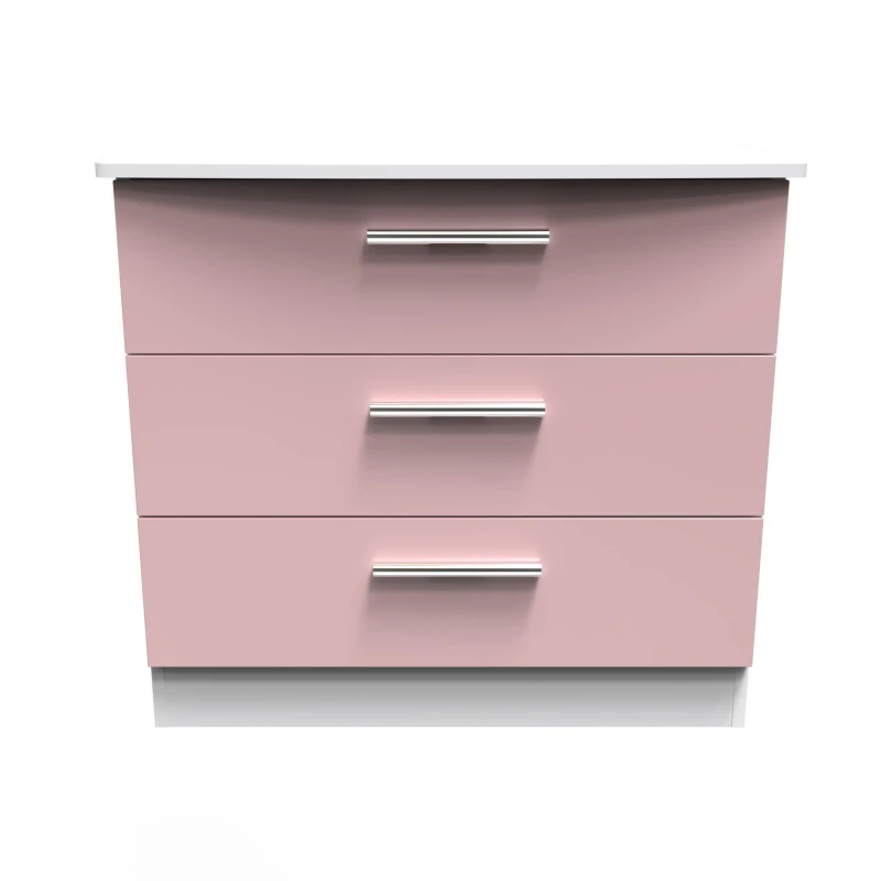 Image of Ready Assembled Matt Pink & White 3 Drawer Chest (H)695mm (W)765mm (D)415mm