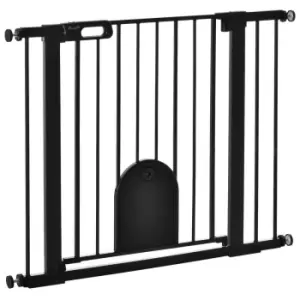 Image of Pawhut 75-103cm Pet Safety Pressure Fit Gate W/ Small Door Double Locking - Black