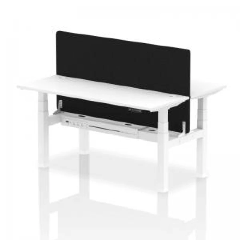 Image of Air Back - to - Back 1600 x 600mm Height Adjustable 2 Person Bench Office Desk White Top - Cable Ports White Frame - Black Straight Screen