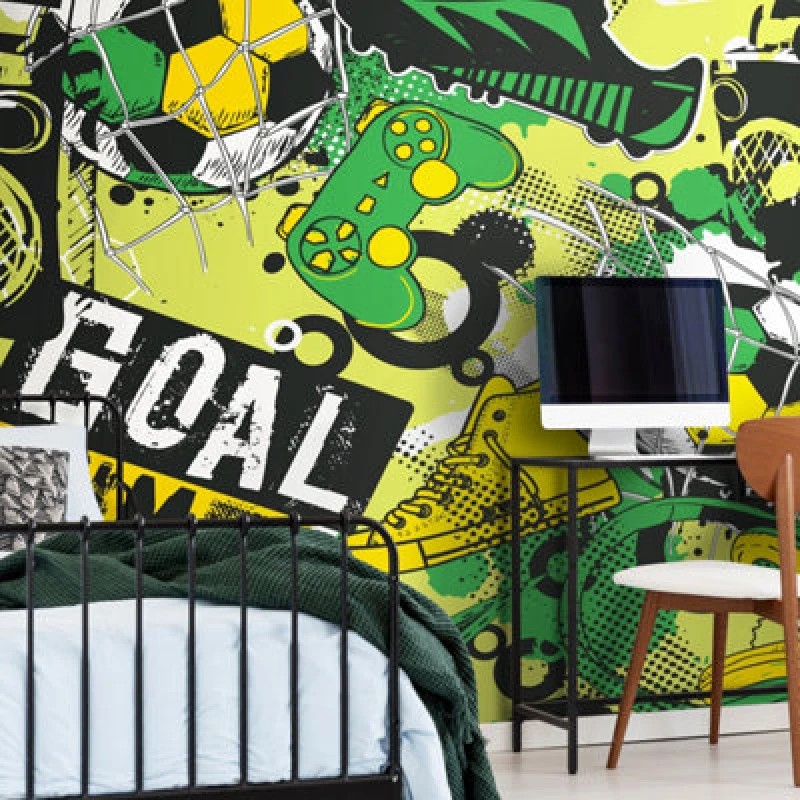 Image of Origin Murals Games Splash Wall Mural in Green Size: W350cm x H280cm Green Unisex W350cm x H280 cm