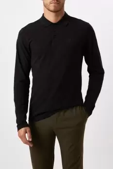 Image of Mens Black Long Sleeve Pique Polo Shirt