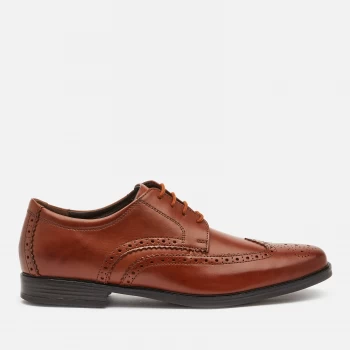 Image of Clarks Mens Howard Wing Leather Derby Shoes - Dark Tan - UK 10