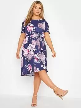 Image of Yours Floral Skater Dress Blue Size 16, Women