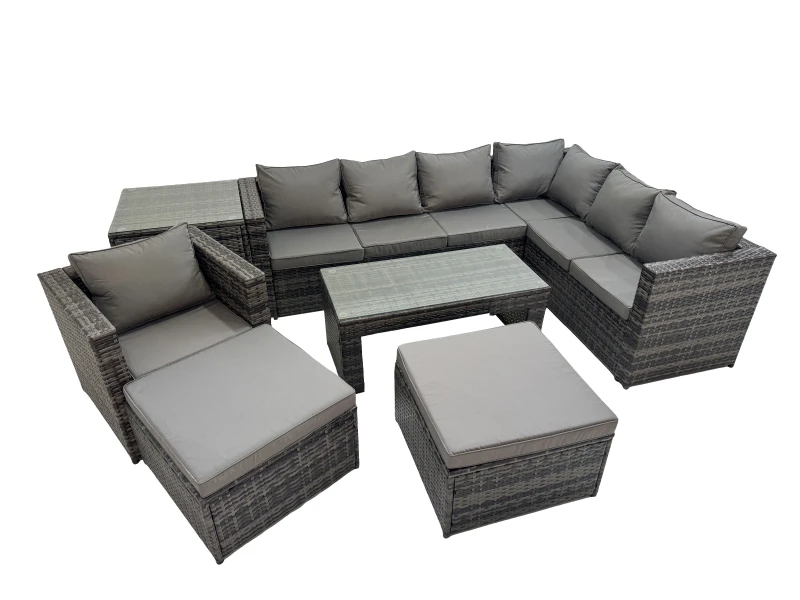 Image of Fimous Garden Furniture Set with Chair 2 Big Stool Side Table Dark Grey Mixed Dark Grey Unisex