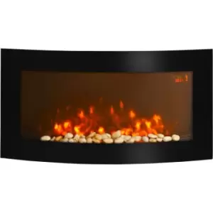 Image of Electric Fireplace Wall Mounted LED Flame Curved Back Side Lights Heater L88.5 W13.5 H56cm - Black - Homcom
