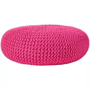 Image of Hot Pink Large Round Cotton Knitted Pouffe Footstool - Hot Pink - Homescapes