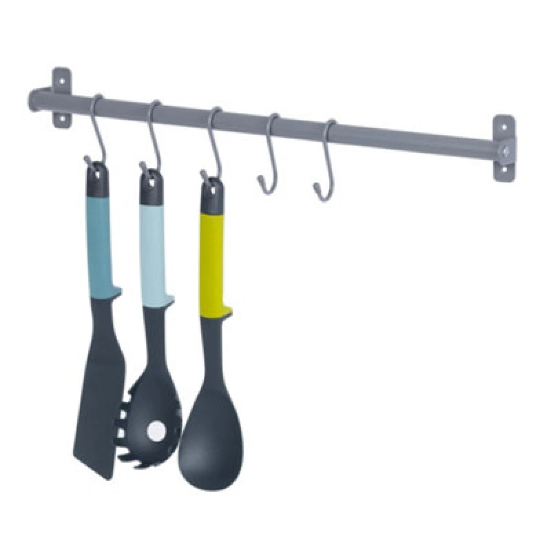 Image of LIVIVO 5 Hook Pots and Pans Hanging Rail Rack - Wall Mounted Pot Hangers Grey