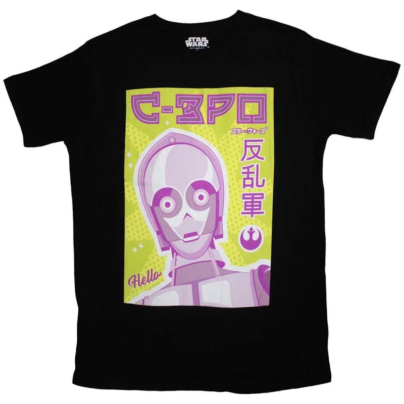Image of Star Wars C-3PO Japanese Logo T Shirt Black unisex