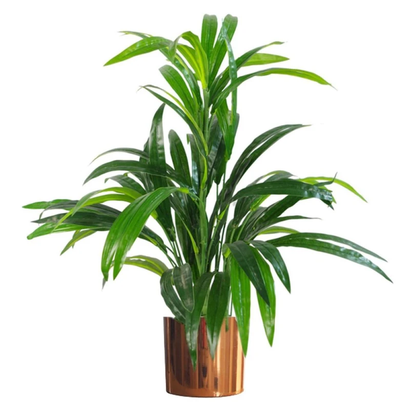 Image of Leaf 65cm Artificial Large Leaf Bamboo Shrub Plant with Copper Metal Planter Green