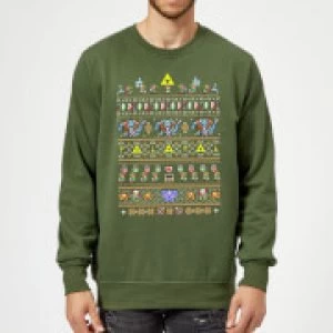 Image of Nintendo The Legend Of Zelda Retro Green Christmas Sweatshirt - M - Green