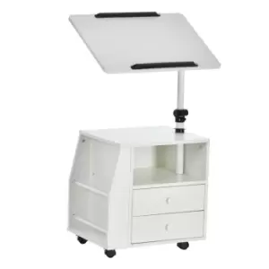 Image of Homcom Rolling Table With Large Tabletop 360° Adjustable Height And Angle With Magazine Rack