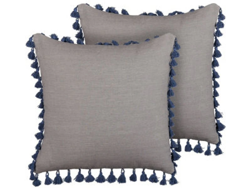 Image of Beliani Set Of 2 Decorative Cushions Carpinus Linen 45 X 45cm Grey Solid