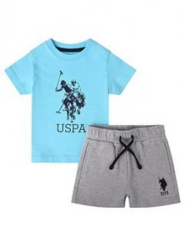 Image of U.S. Polo Assn. Toddler Boys T-Shirt and Short Set - Aqua/Grey Marl, Aqua/Grey Marl, Size Age: 12 Months