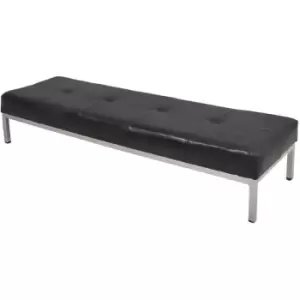 Image of Genuine Leather Black & Silver Artisan Modern Living Room Footstool - Black