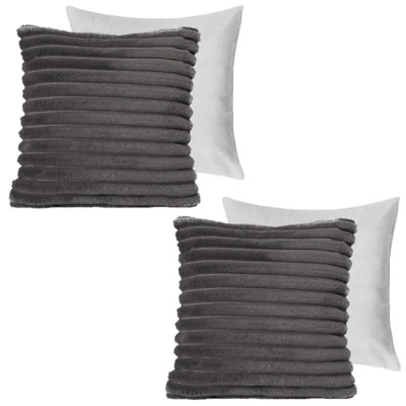 Image of OHS OHS 2 x Faux Fur Thick Rib Filled Cushion Covers in Charcoal Size: 45cm x 45cm Charcoal 45cm x 45cm Unisex 5027434184811