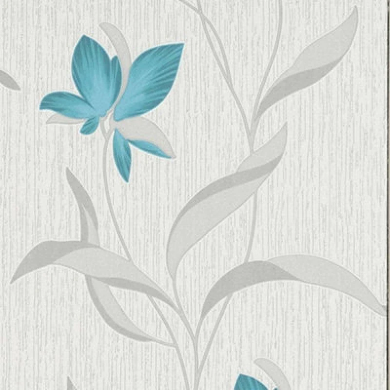 Image of Flower Wallpaper Floral Textured Glitter White Teal Silver Vinyl Erismann