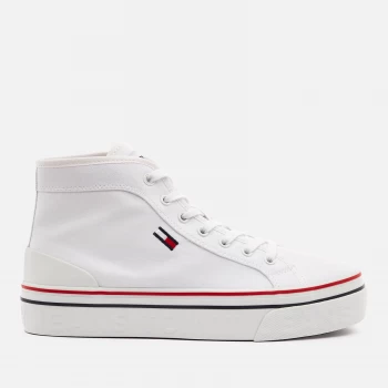 Image of Tommy Jeans Womens Vulcanised Flatform Hi-Top Trainers - White - UK 6.5