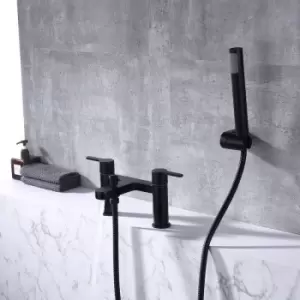 Image of VURTU Datchworth Bath Shower Mixer, 1/4 Turn, Dual Lever Ceramic Disc, High/ Low Water Pressure, 240(H) x 220(W), Black, 628547