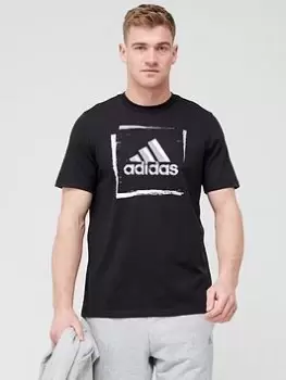 Image of adidas Sportswear Two-Tone Stencil Short Sleeve Graphic T-Shirt - Black, Size XL, Men
