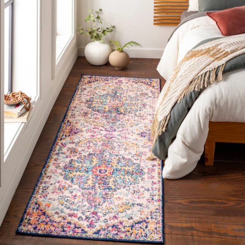 Image of Livabliss Vintage Oriental Boho Orange/dark Blue Lou Runner Rug 80 X 220 Cm - Easy Care, Non Shedding, Ideal For Hallway Or Beside The Bed
