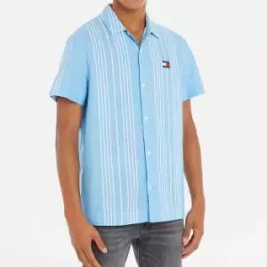 Image of Tommy Jeans Mens Classic Linen Mini Stripe Shirt - Skysail/Multi Stripe - S