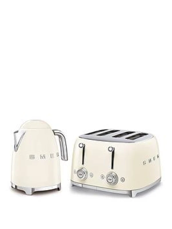 Image of Smeg 50'S Style Kettle Klf03Cruk And 4-Slice Toaster - Cream Cream W9OU0 Unisex