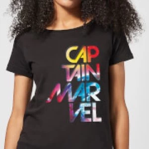 Image of Captain Marvel Galactic Text Womens T-Shirt - Black - S
