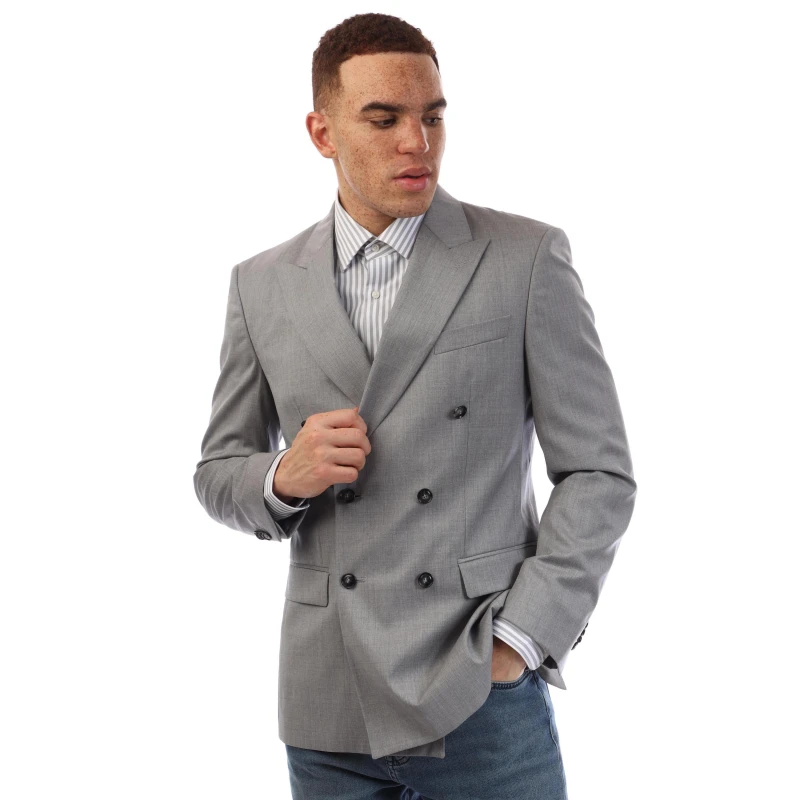 Image of Boss Mens Hutson Double Breasted Formal Jacket Medium Grey male 34 (44)