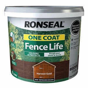 Image of Ronseal One coat fence life Harvest gold Matt Fence & shed Treatment 9L